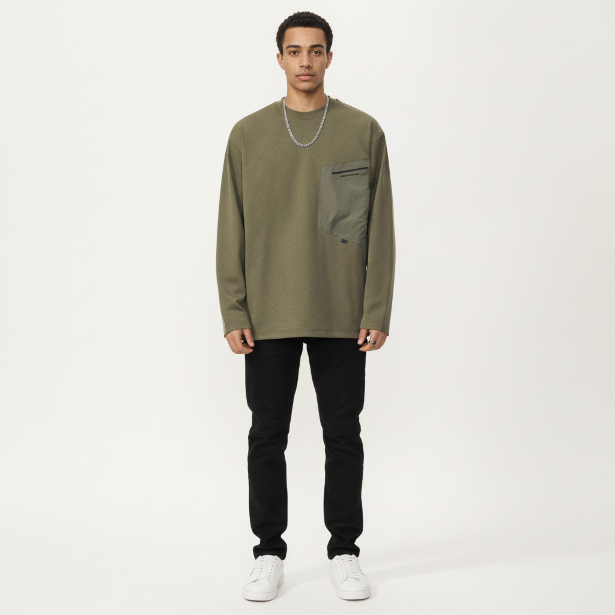 Anna-Kaci Men's Long Sleeve Crewneck Top with Utility Chest Pocket and Relaxed Fit