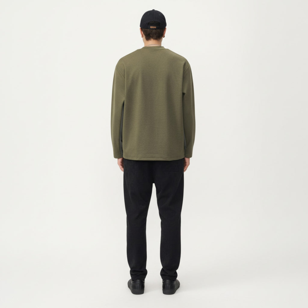 Anna-Kaci Men's Long Sleeve Crewneck Top with Utility Chest Pocket and Relaxed Fit