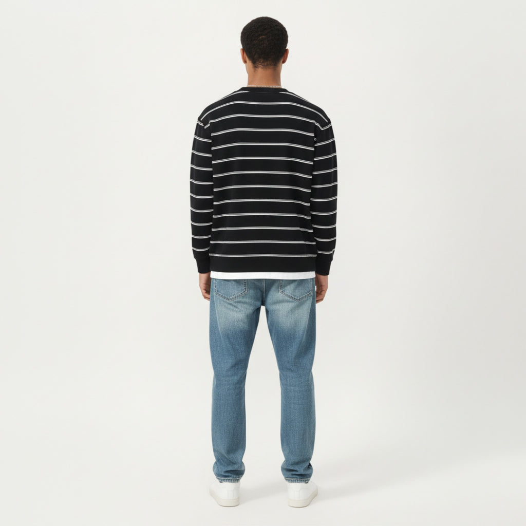 Anna-Kaci Men's Long Sleeve Striped Knit Pullover Top with Notch Neck and Ribbed Cuffs