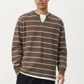 Anna-Kaci Men's Long Sleeve Striped Knit Pullover Top with Notch Neck and Ribbed Cuffs