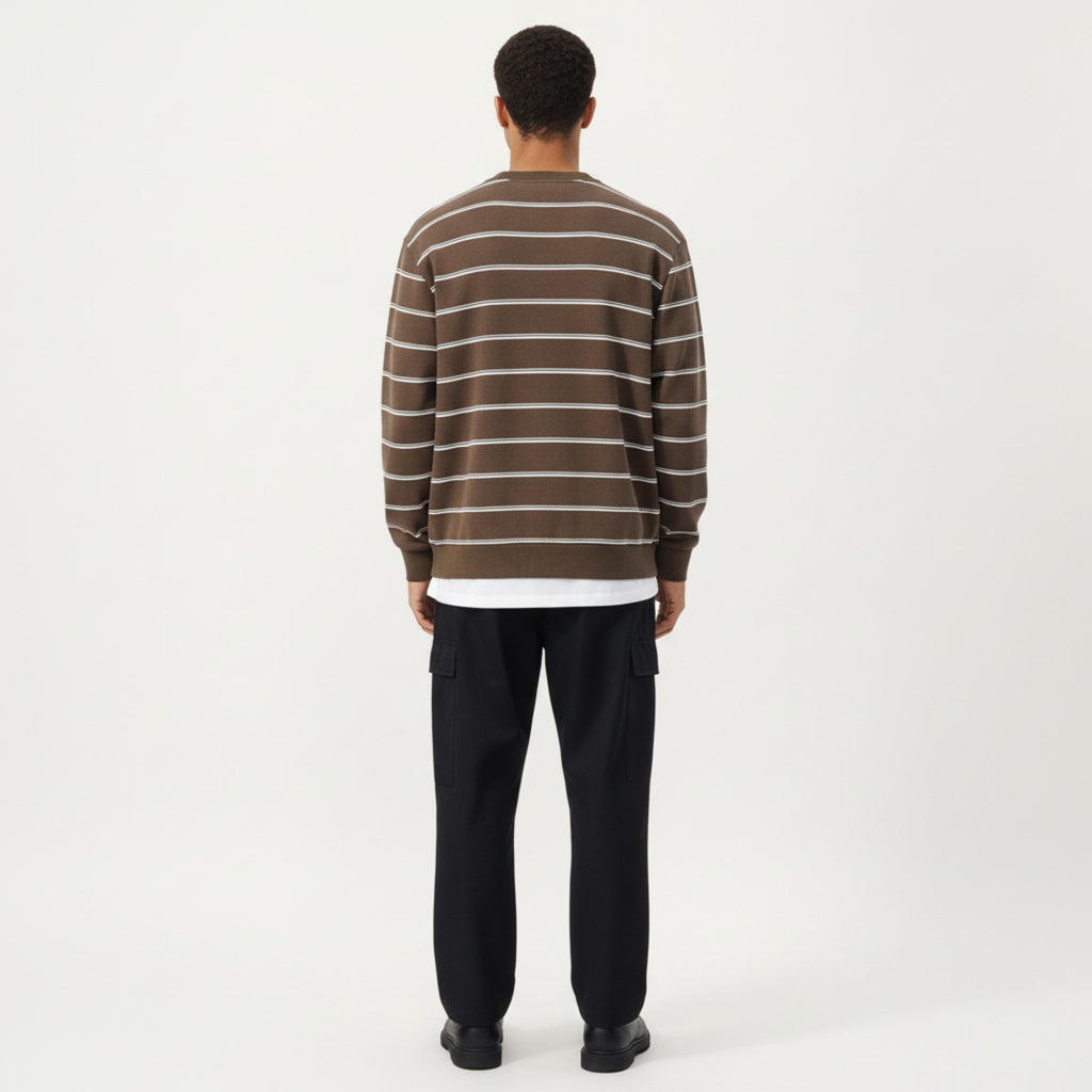 Anna-Kaci Men's Long Sleeve Striped Knit Pullover Top with Notch Neck and Ribbed Cuffs