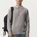 Anna-Kaci Men's Long Sleeve Cable Knit Henley Sweater with Button Placket and Ribbed Trim