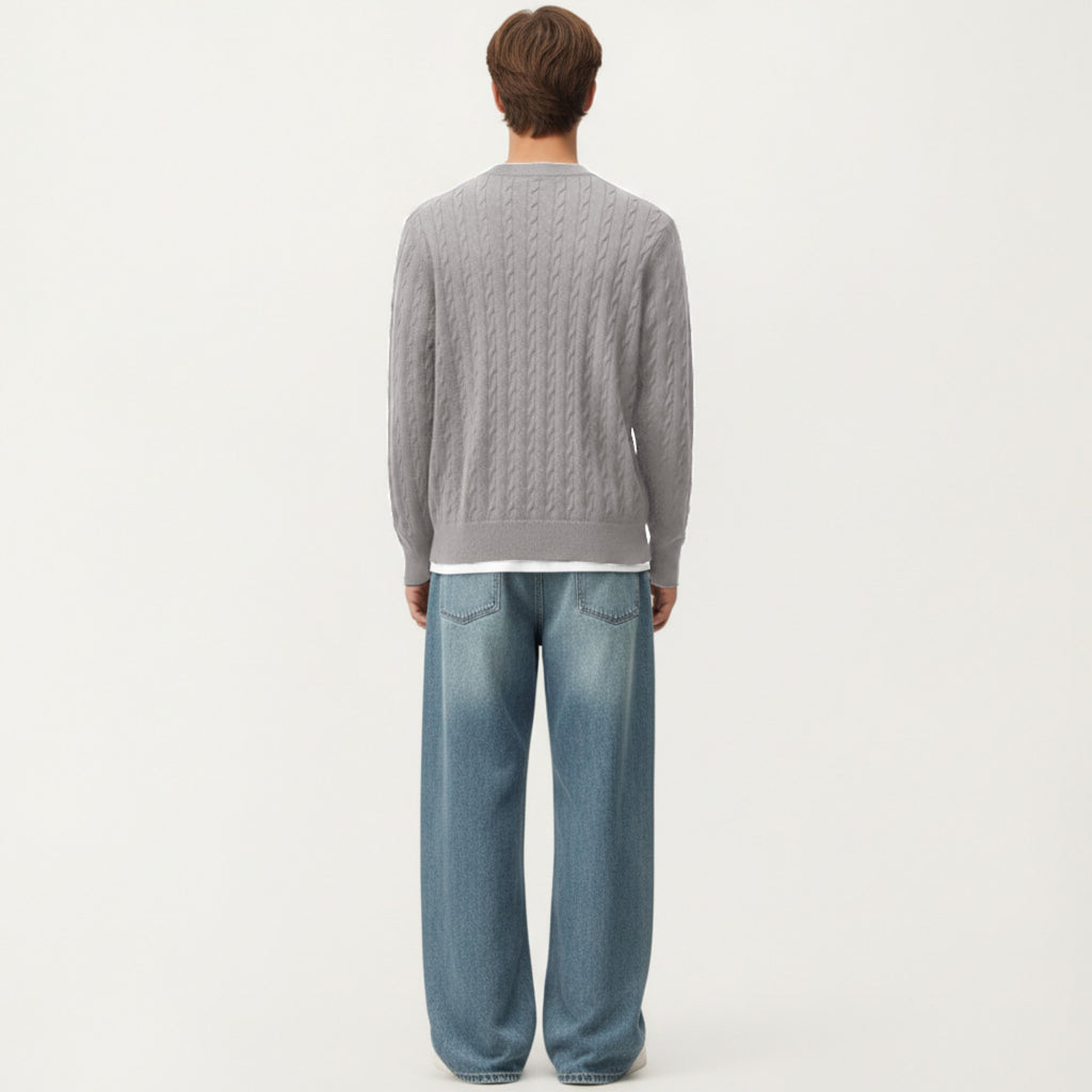 Anna-Kaci Men's Long Sleeve Cable Knit Henley Sweater with Button Placket and Ribbed Trim