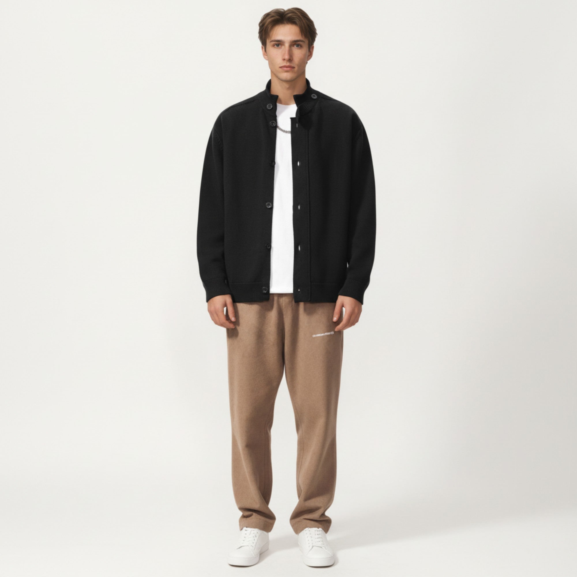 Anna-Kaci Men's Long Sleeve Button Front Knit Sweater Jacket with Mock Neck Collar and Ribbed Trim
