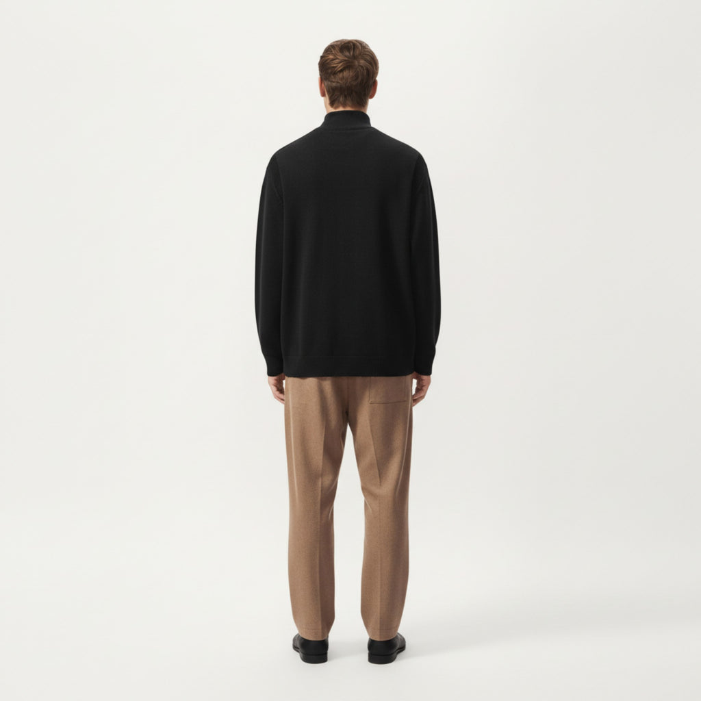 Anna-Kaci Men's Long Sleeve Button Front Knit Sweater Jacket with Mock Neck Collar and Ribbed Trim