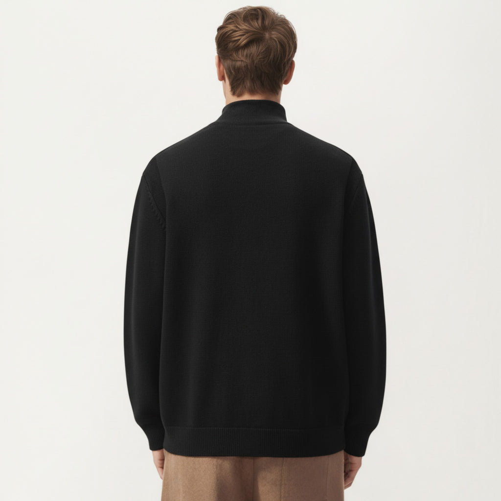 Anna-Kaci Men's Long Sleeve Button Front Knit Sweater Jacket with Mock Neck Collar and Ribbed Trim