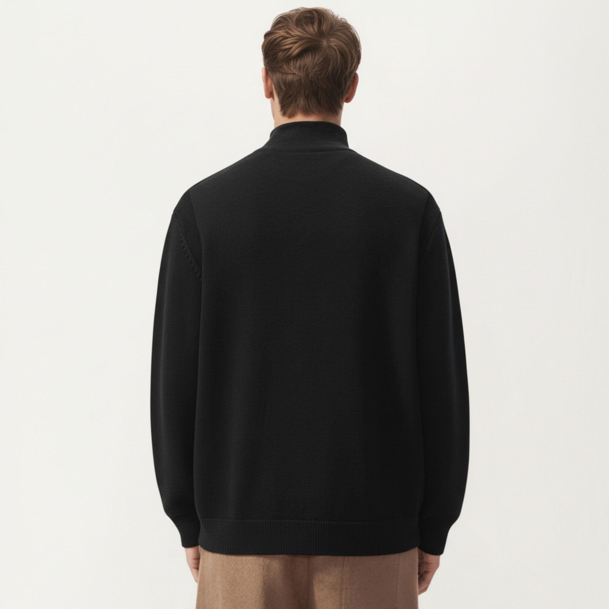 Anna-Kaci Men's Long Sleeve Button Front Knit Sweater Jacket with Mock Neck Collar and Ribbed Trim