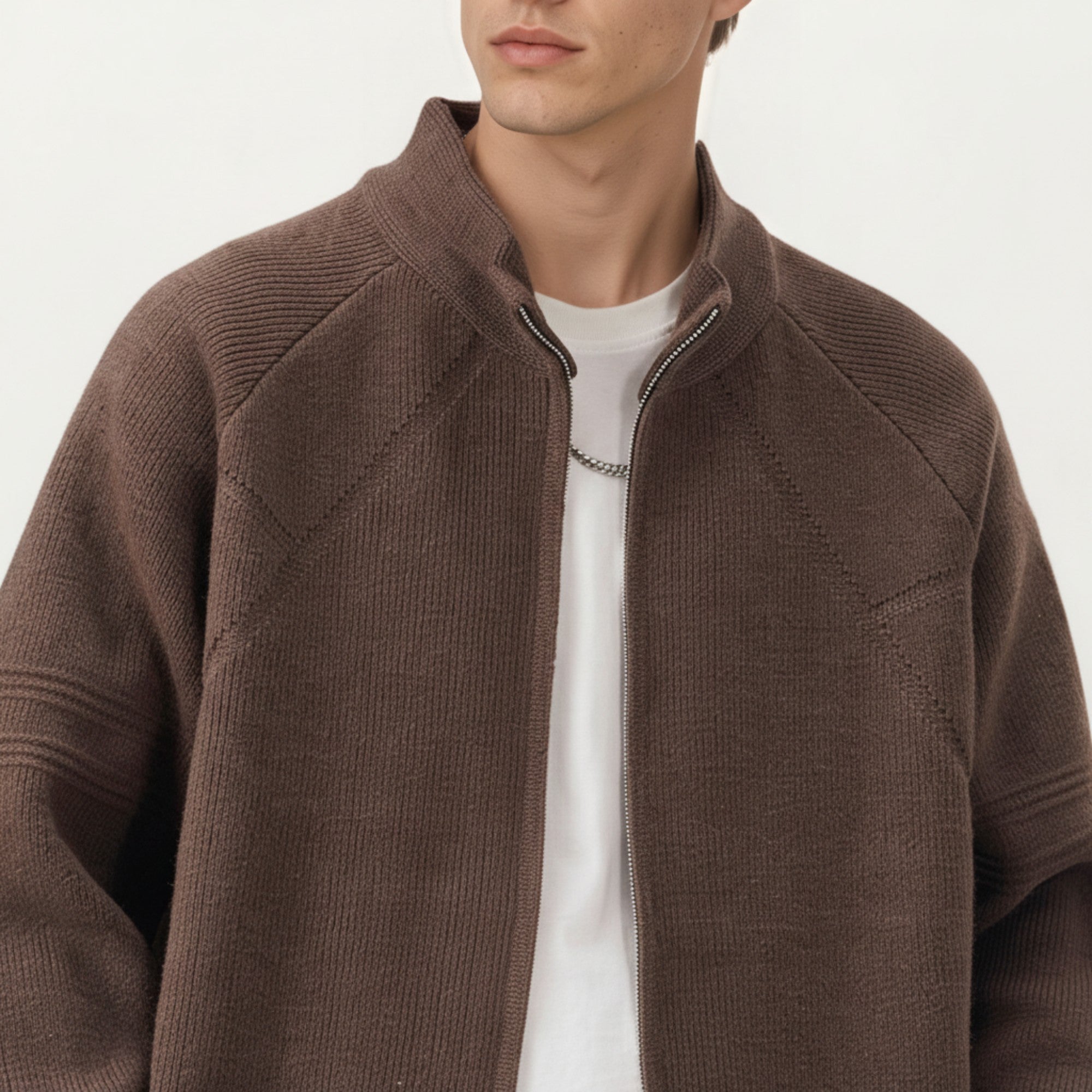Anna-Kaci Men's Long Sleeve Full Zip Knit Sweater Jacket with Stand Collar Ribbed Trim and Relaxed Fit