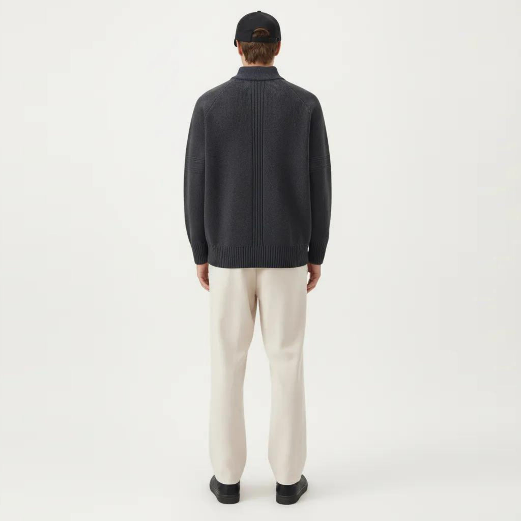Anna-Kaci Men's Long Sleeve Full Zip Knit Sweater Jacket with Stand Collar Ribbed Trim and Relaxed Fit