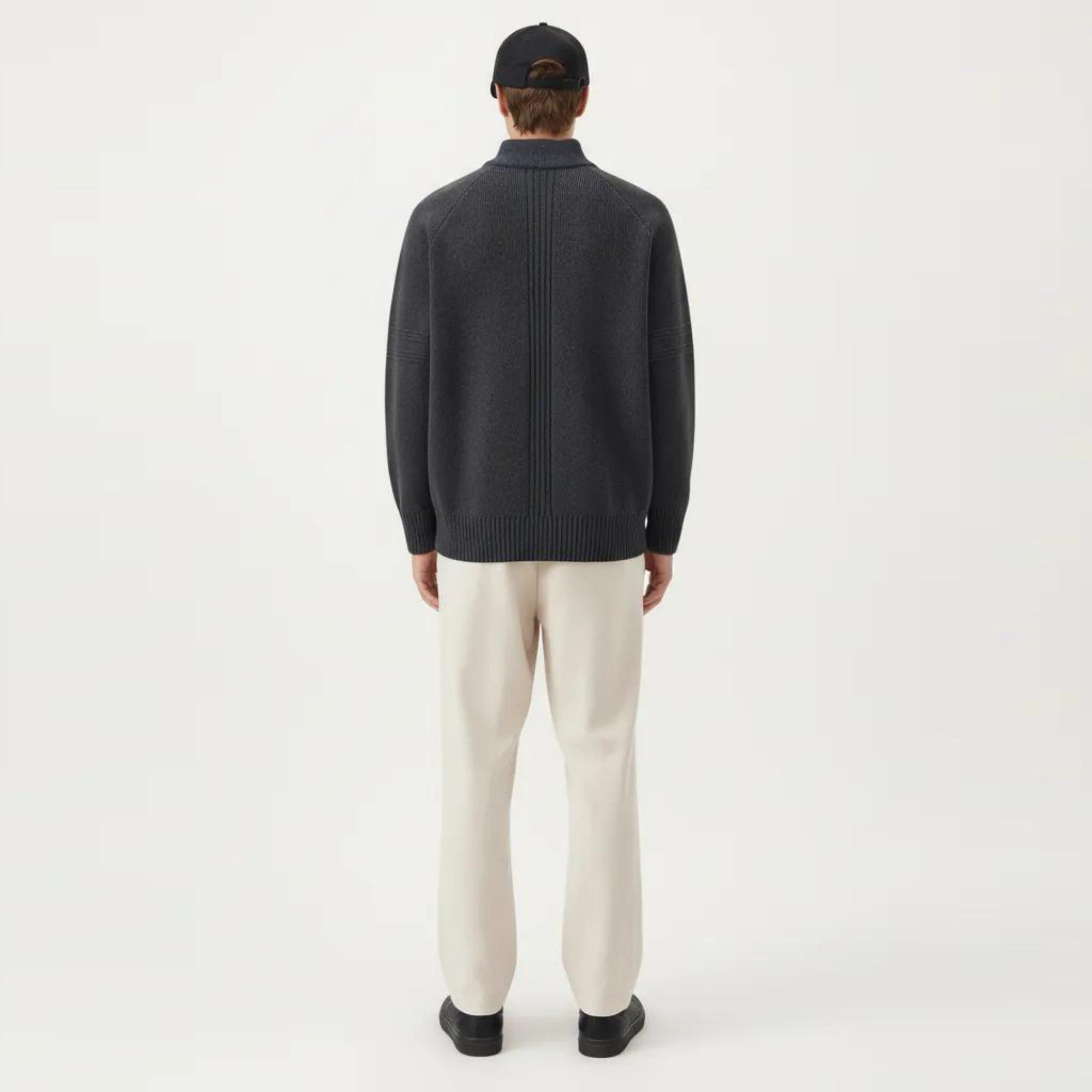 Anna-Kaci Men's Long Sleeve Full Zip Knit Sweater Jacket with Stand Collar Ribbed Trim and Relaxed Fit