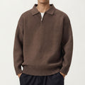 Anna-Kaci Men's Long Sleeve Collared Quarter Zip Knit Pullover Sweater with Ribbed Trim and Relaxed Fit