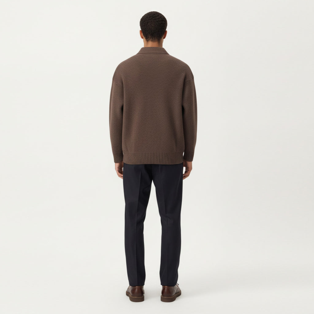 Anna-Kaci Men's Long Sleeve Collared Quarter Zip Knit Pullover Sweater with Ribbed Trim and Relaxed Fit