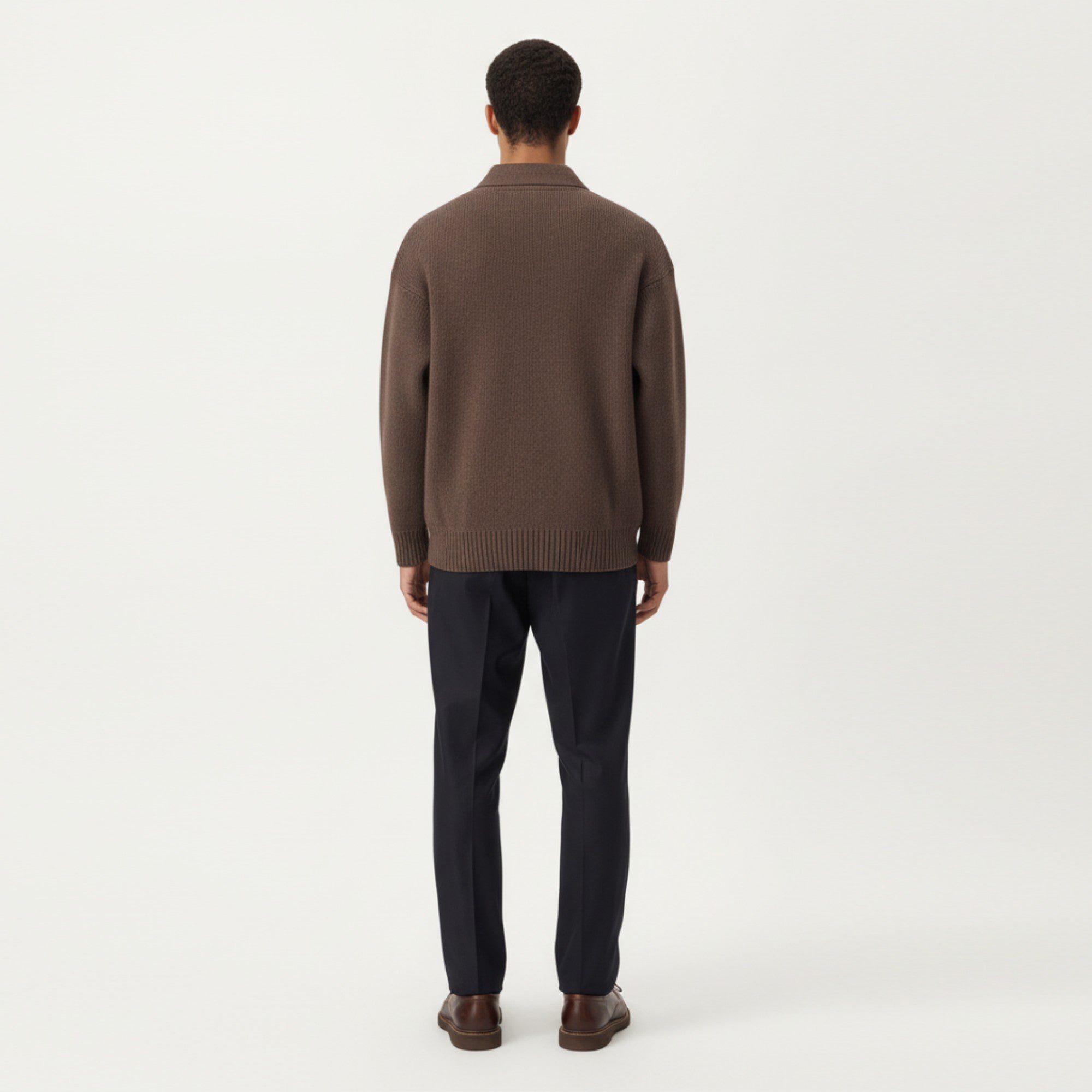 Anna-Kaci Men's Long Sleeve Collared Quarter Zip Knit Pullover Sweater with Ribbed Trim and Relaxed Fit