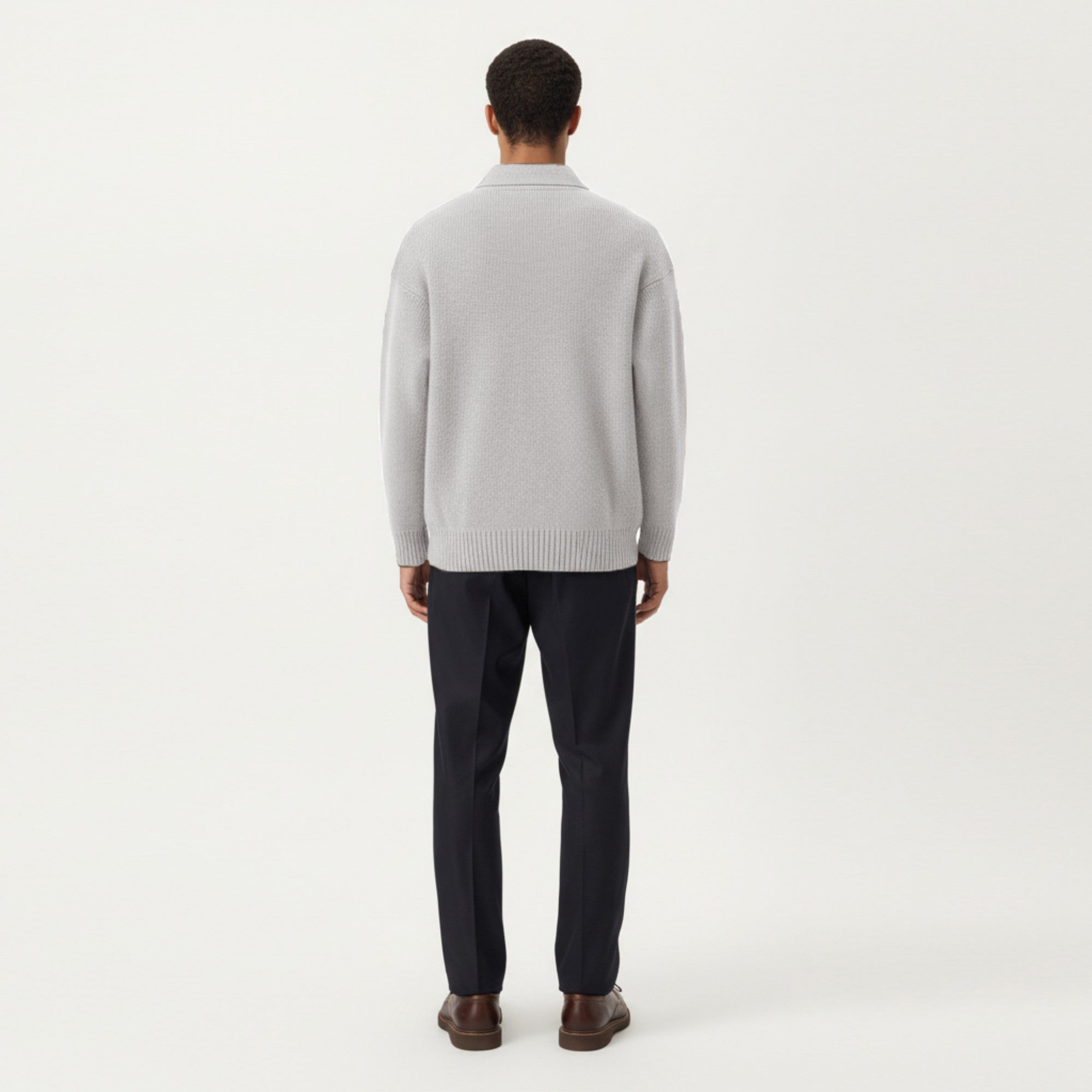 Anna-Kaci Men's Long Sleeve Collared Quarter Zip Knit Pullover Sweater with Ribbed Trim and Relaxed Fit