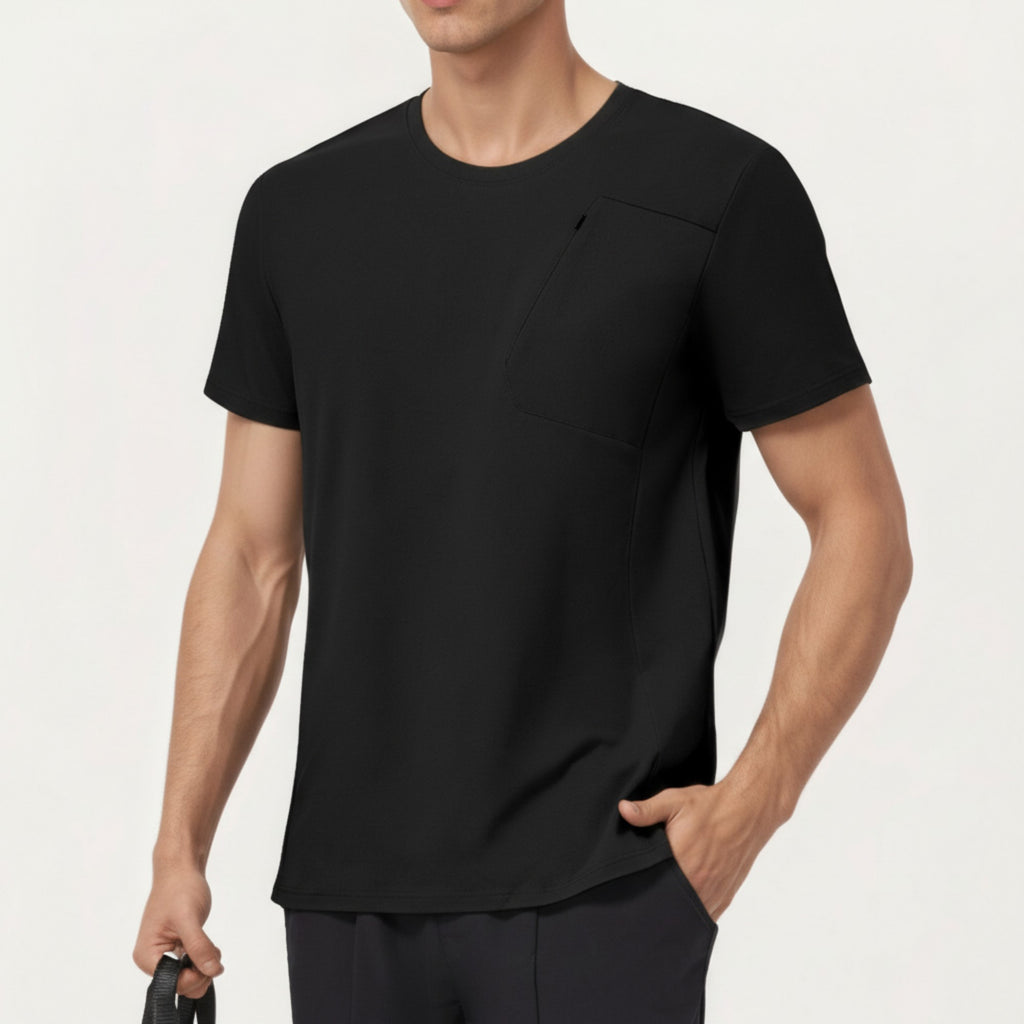 Anna-Kaci Men's Short Sleeve Performance T-Shirt with Chest Pocket and Lightweight Stretch Fabric
