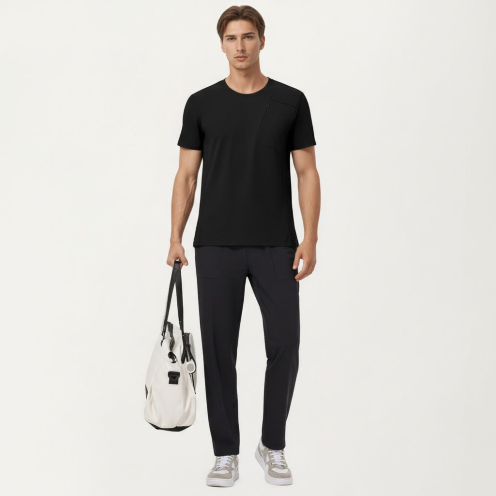 Anna-Kaci Men's Short Sleeve Performance T-Shirt with Chest Pocket and Lightweight Stretch Fabric
