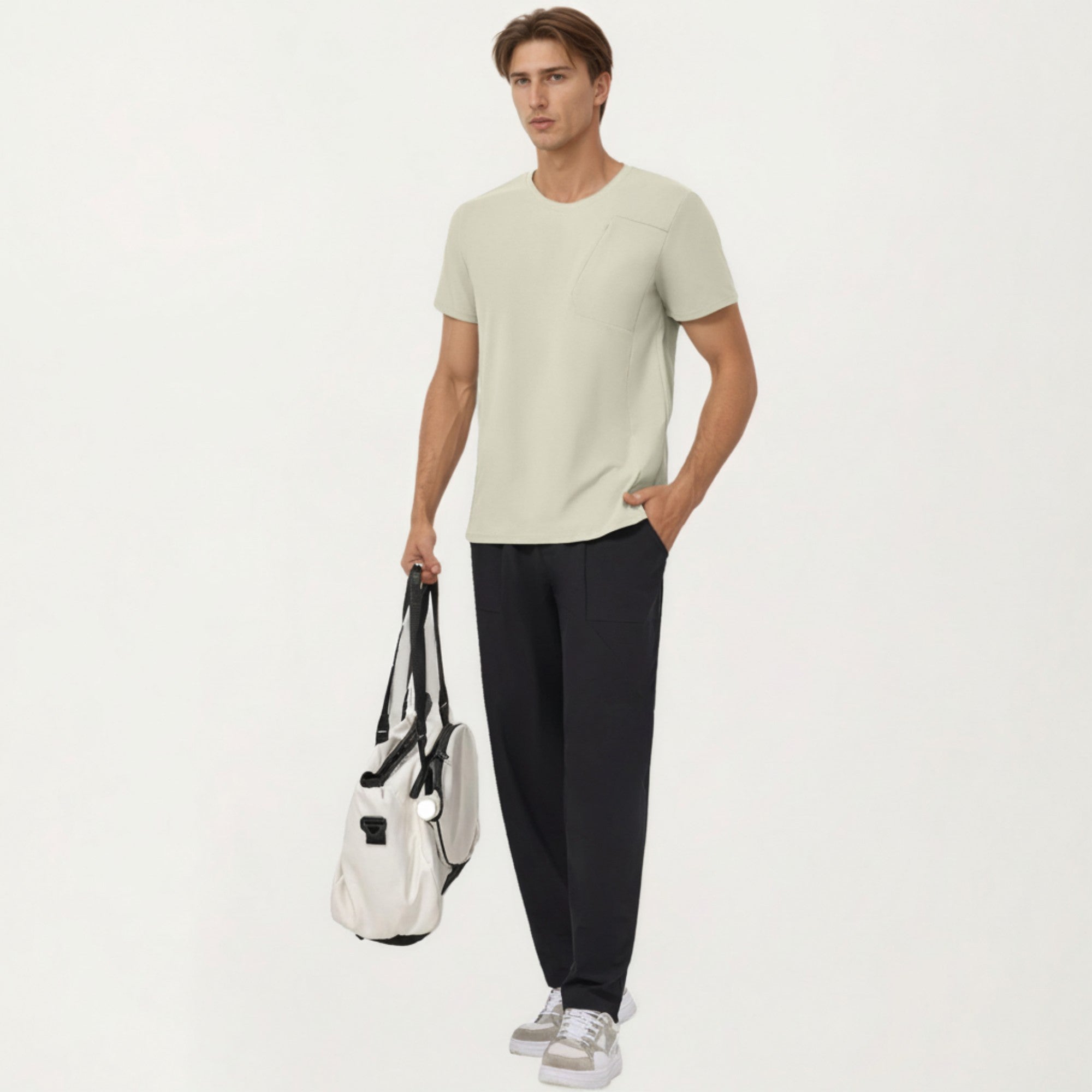 Anna-Kaci Men's Short Sleeve Performance T-Shirt with Chest Pocket and Lightweight Stretch Fabric