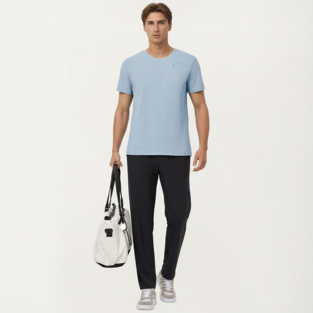Anna-Kaci Men's Short Sleeve Performance T-Shirt with Chest Pocket and Lightweight Stretch Fabric