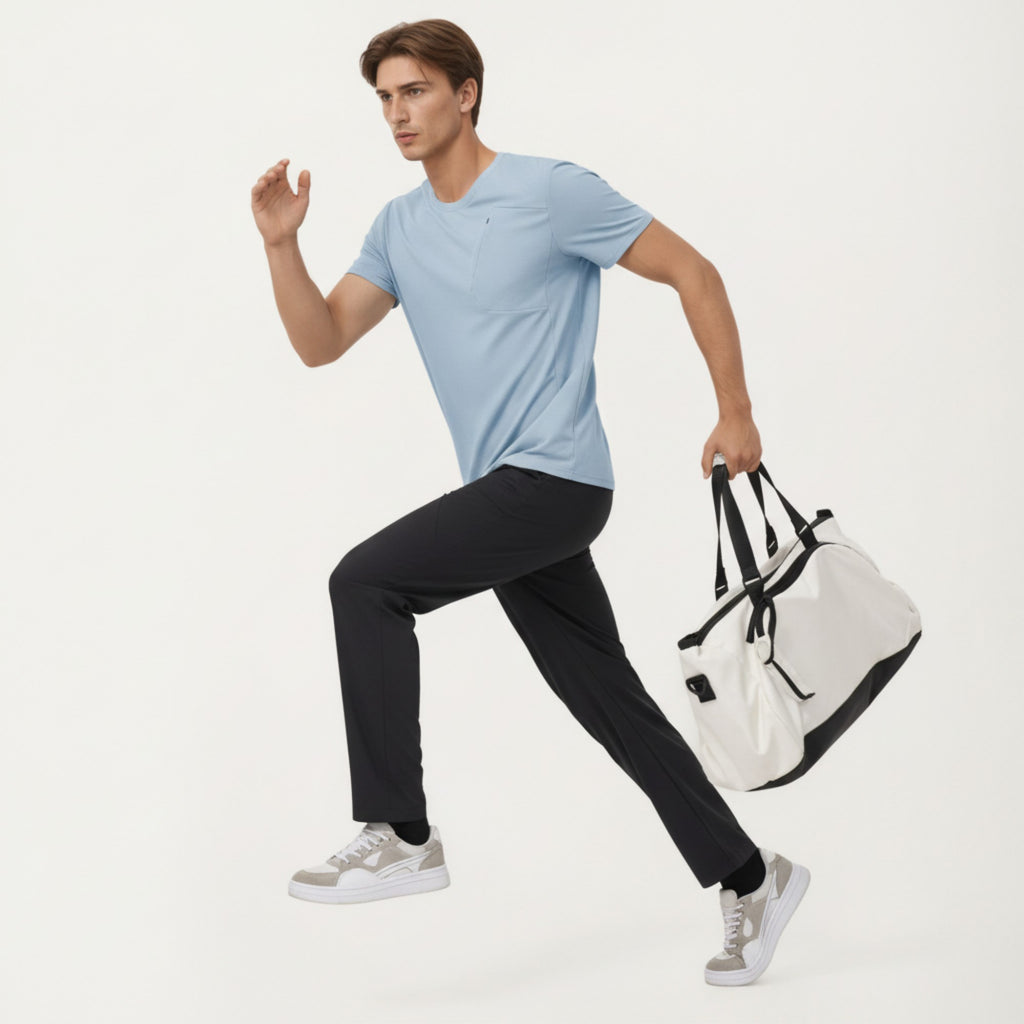 Anna-Kaci Men's Short Sleeve Performance T-Shirt with Chest Pocket and Lightweight Stretch Fabric