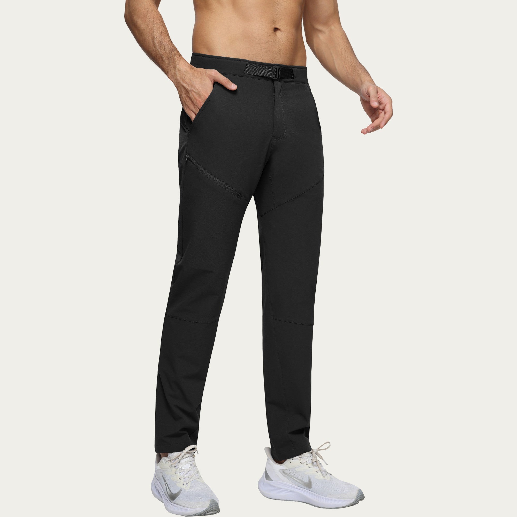 Anna-Kaci Men's Performance Utility Pants with Built-In Belt and Tapered Athletic Fit