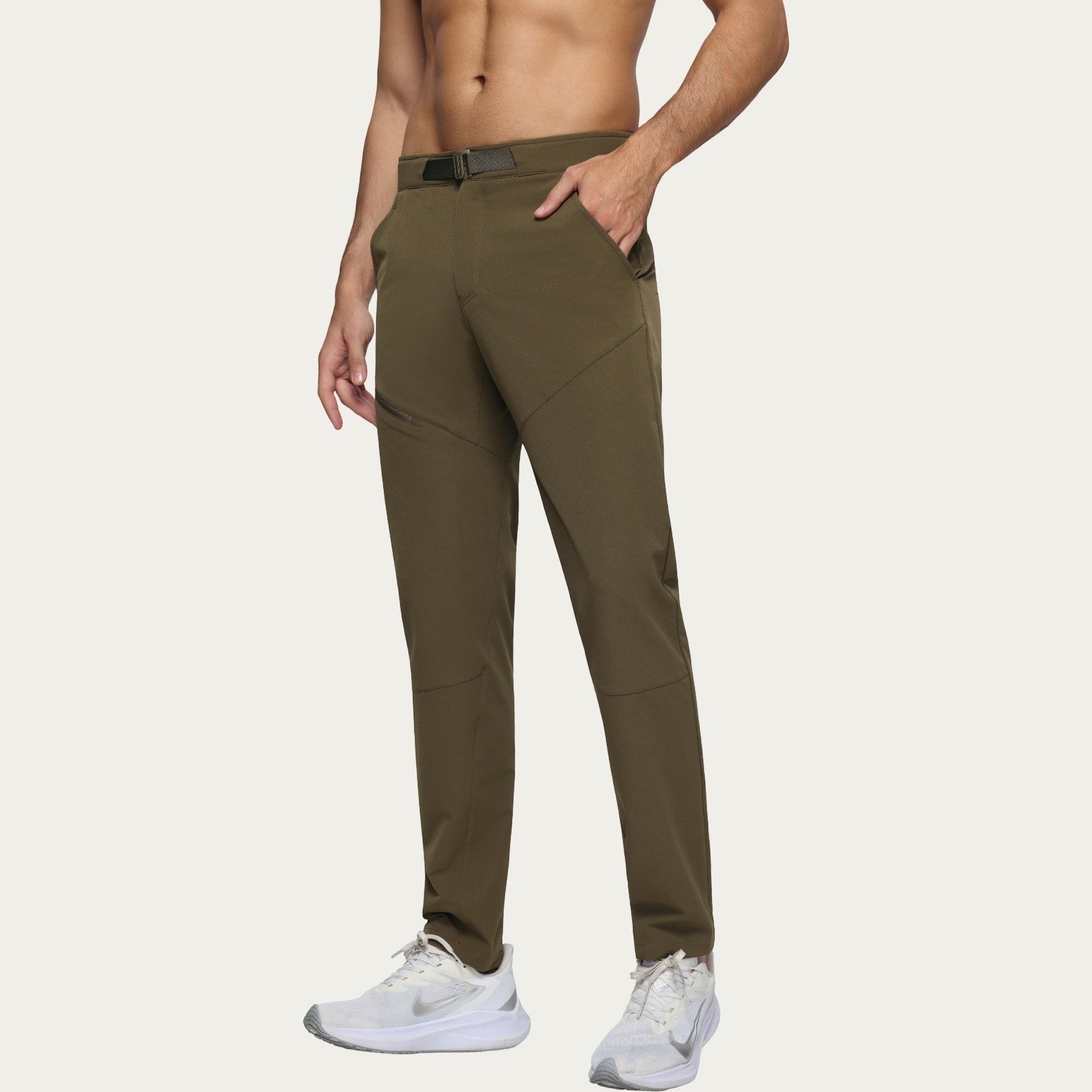 Anna-Kaci Men's Performance Utility Pants with Built-In Belt and Tapered Athletic Fit