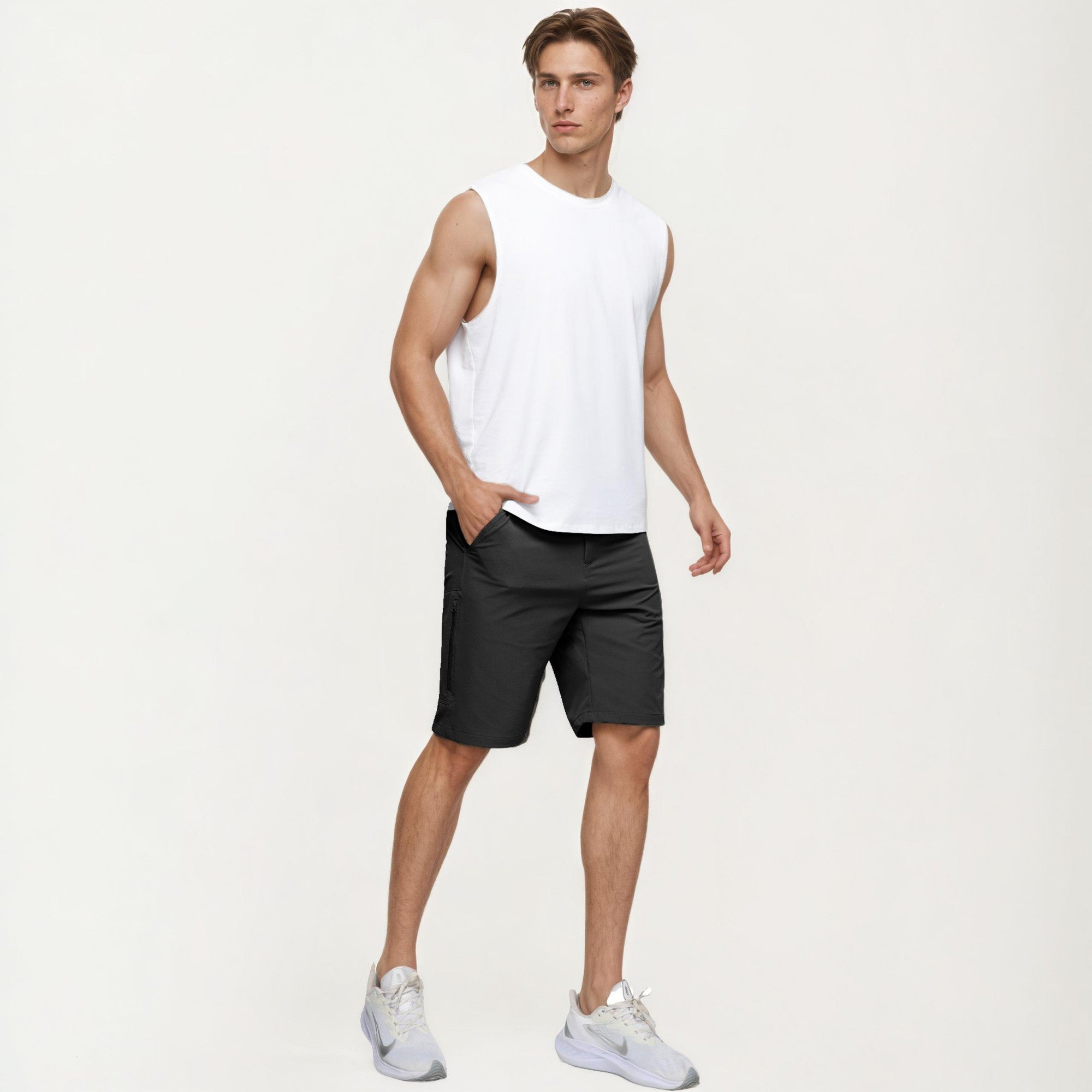 Anna-Kaci Men's Performance Stretch Shorts with Button Waist Closure and Tailored Athletic Fit