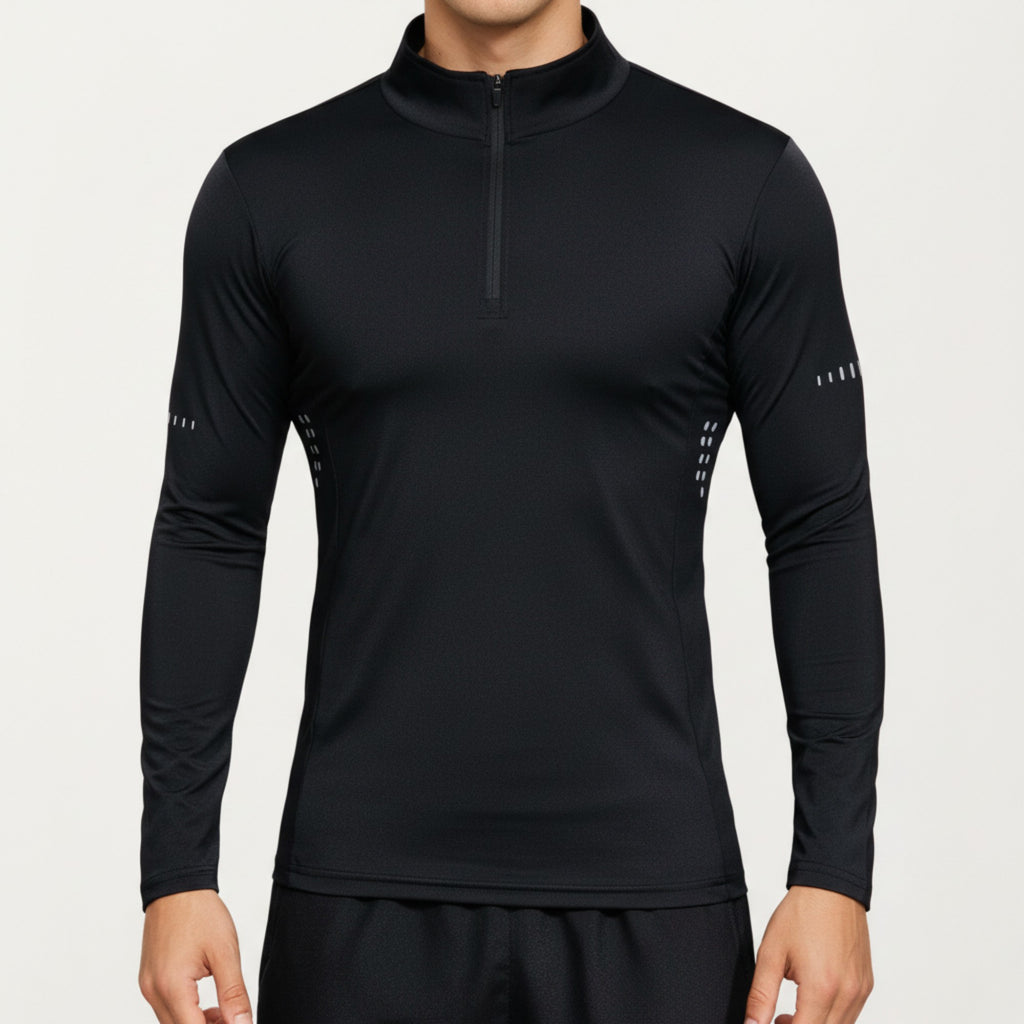 Anna-Kaci Active Men's Long Sleeve Half Zip Performance Top with Mock Neck and Stretch Compression Fit