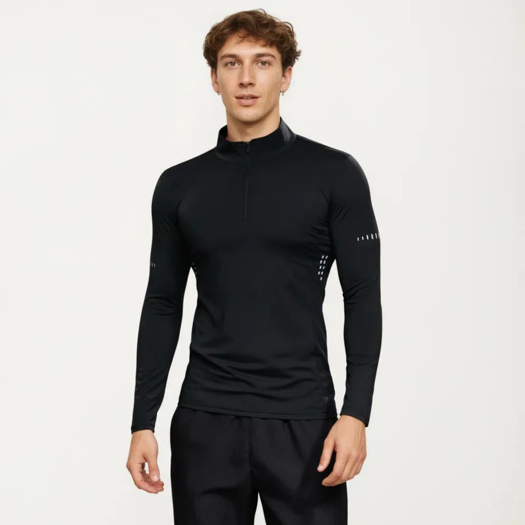 Anna-Kaci Active Men's Long Sleeve Half Zip Performance Top with Mock Neck and Stretch Compression Fit