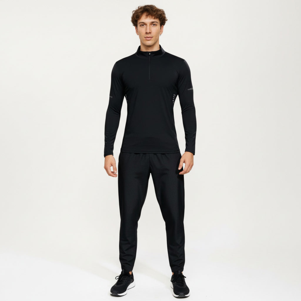 Anna-Kaci Active Men's Long Sleeve Half Zip Performance Top with Mock Neck and Stretch Compression Fit