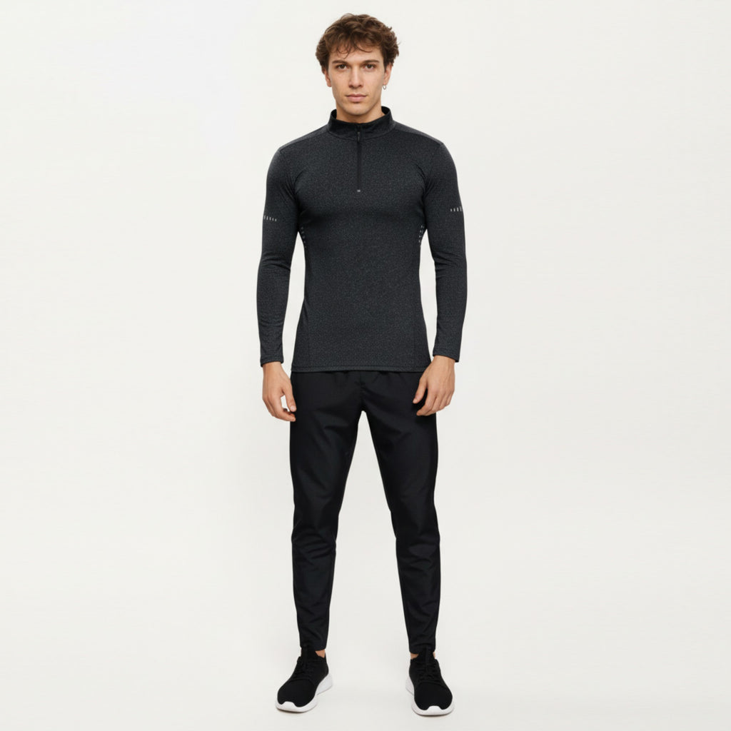 Anna-Kaci Active Men's Long Sleeve Half Zip Performance Top with Mock Neck and Stretch Compression Fit
