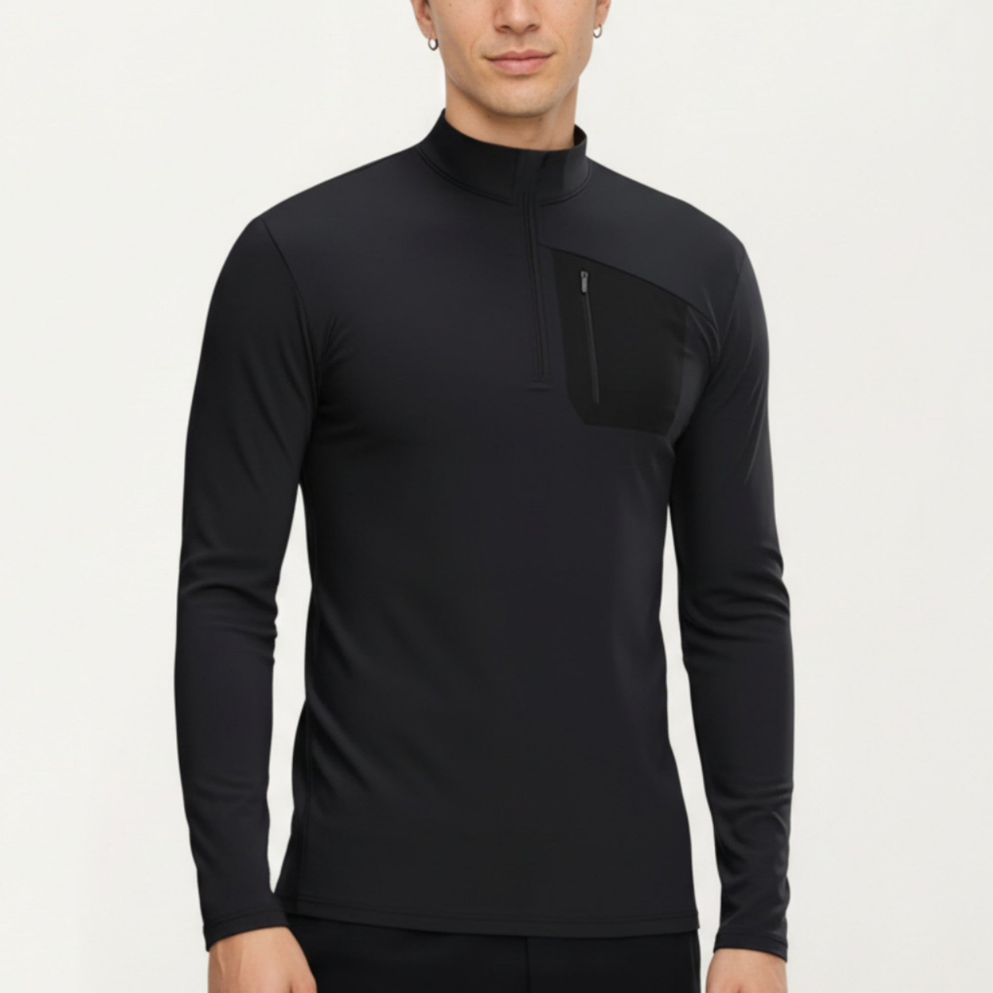 Anna-Kaci Active Men's Long Sleeve Half Zip Performance Top with Secure Chest Pocket and Stretch Knit Fabric