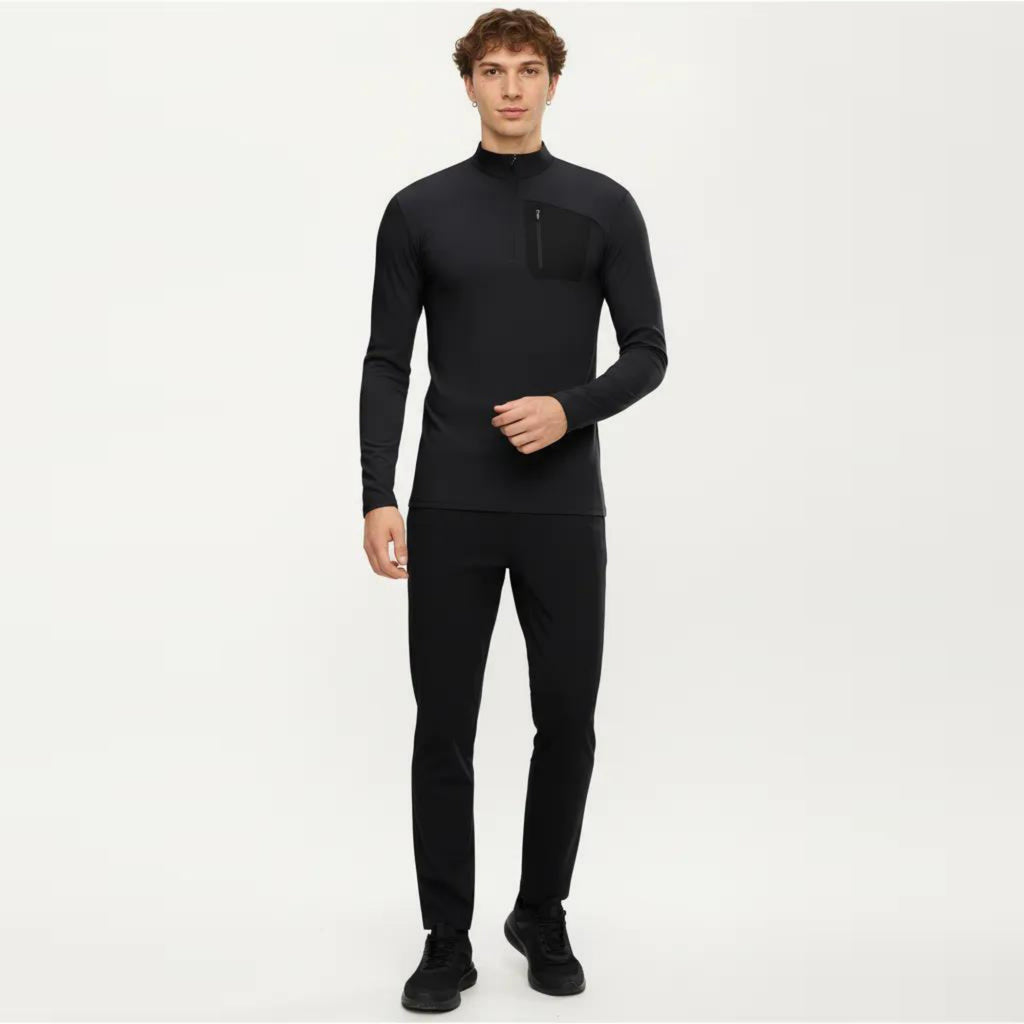 Anna-Kaci Active Men's Long Sleeve Half Zip Performance Top with Secure Chest Pocket and Stretch Knit Fabric