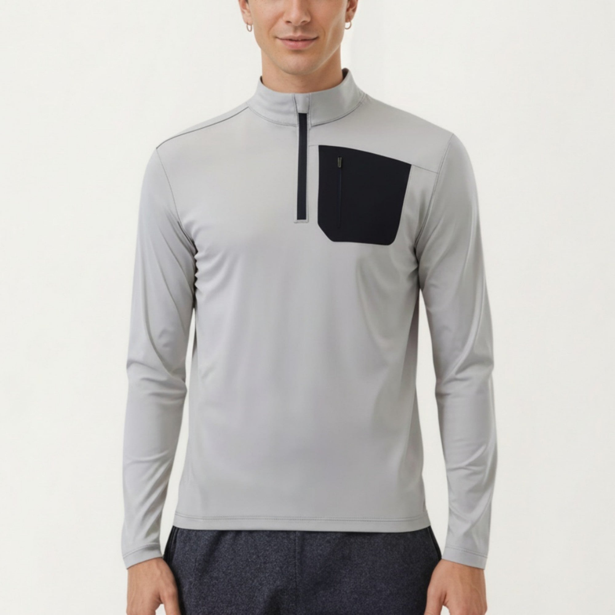 Anna-Kaci Active Men's Long Sleeve Half Zip Performance Top with Secure Chest Pocket and Stretch Knit Fabric