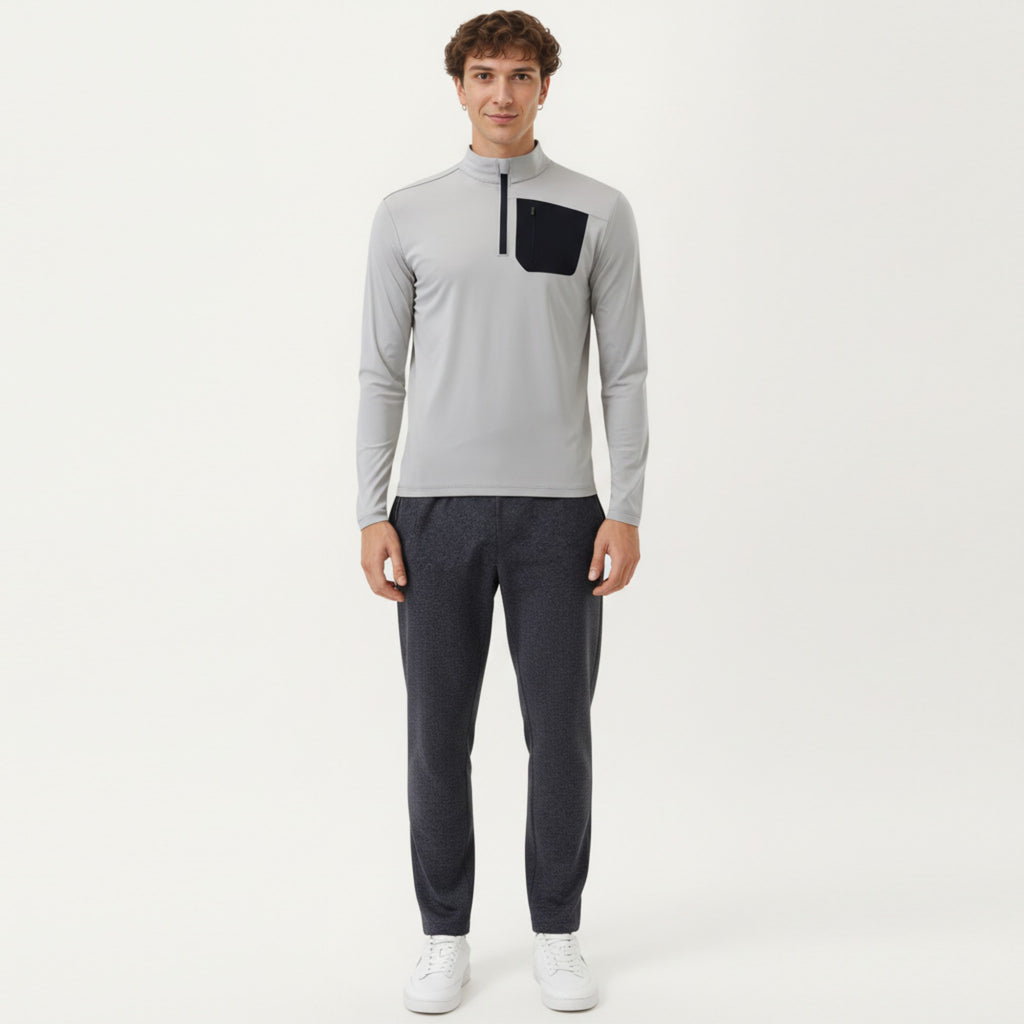 Anna-Kaci Active Men's Long Sleeve Half Zip Performance Top with Secure Chest Pocket and Stretch Knit Fabric