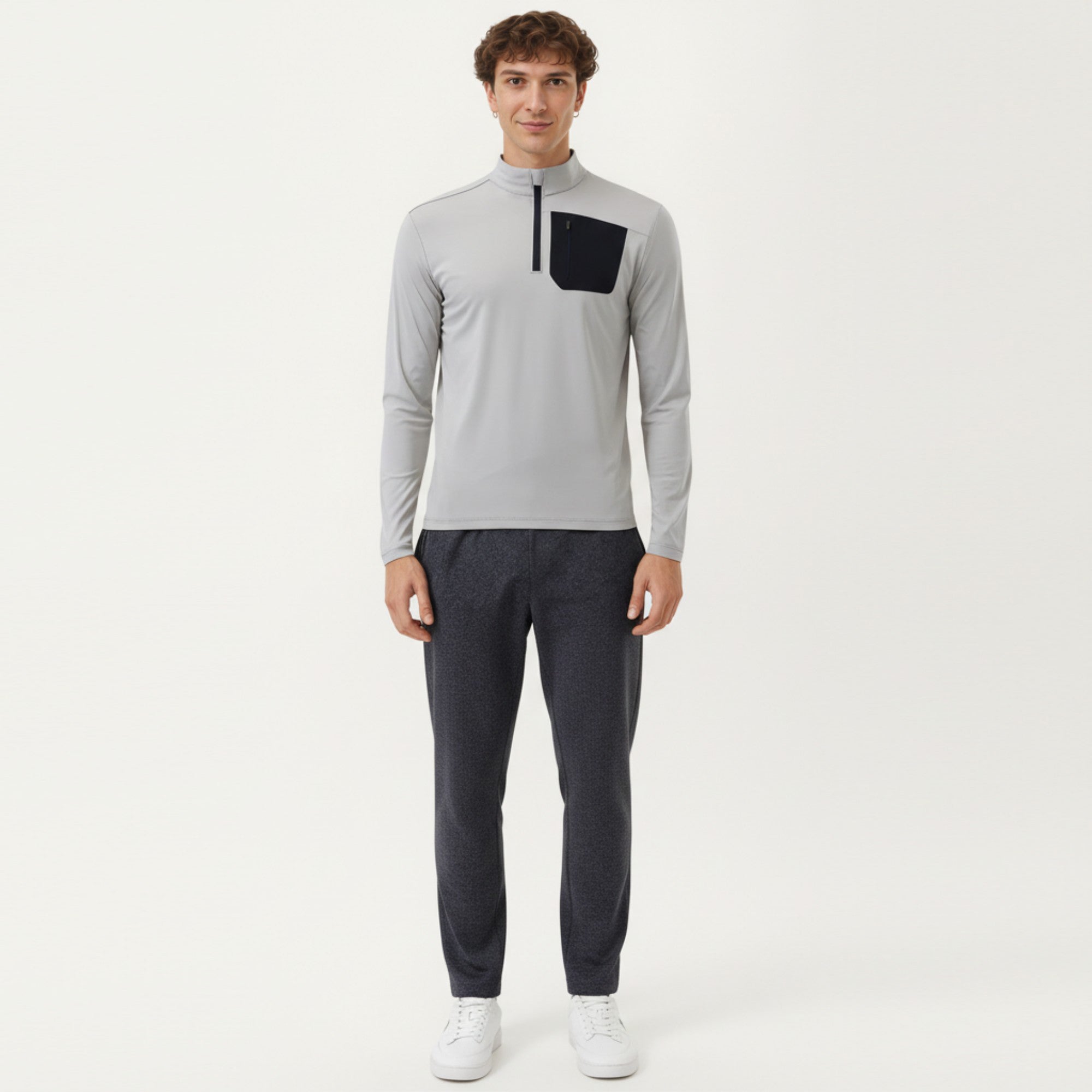 Anna-Kaci Active Men's Long Sleeve Half Zip Performance Top with Secure Chest Pocket and Stretch Knit Fabric