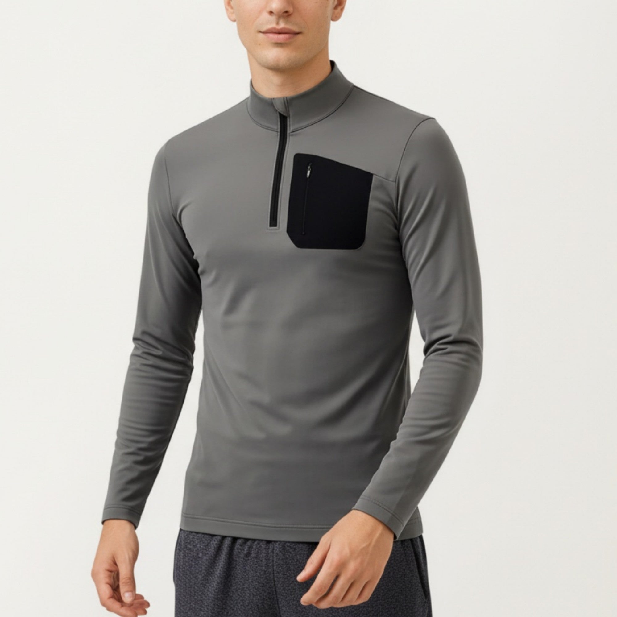 Anna-Kaci Active Men's Long Sleeve Half Zip Performance Top with Secure Chest Pocket and Stretch Knit Fabric
