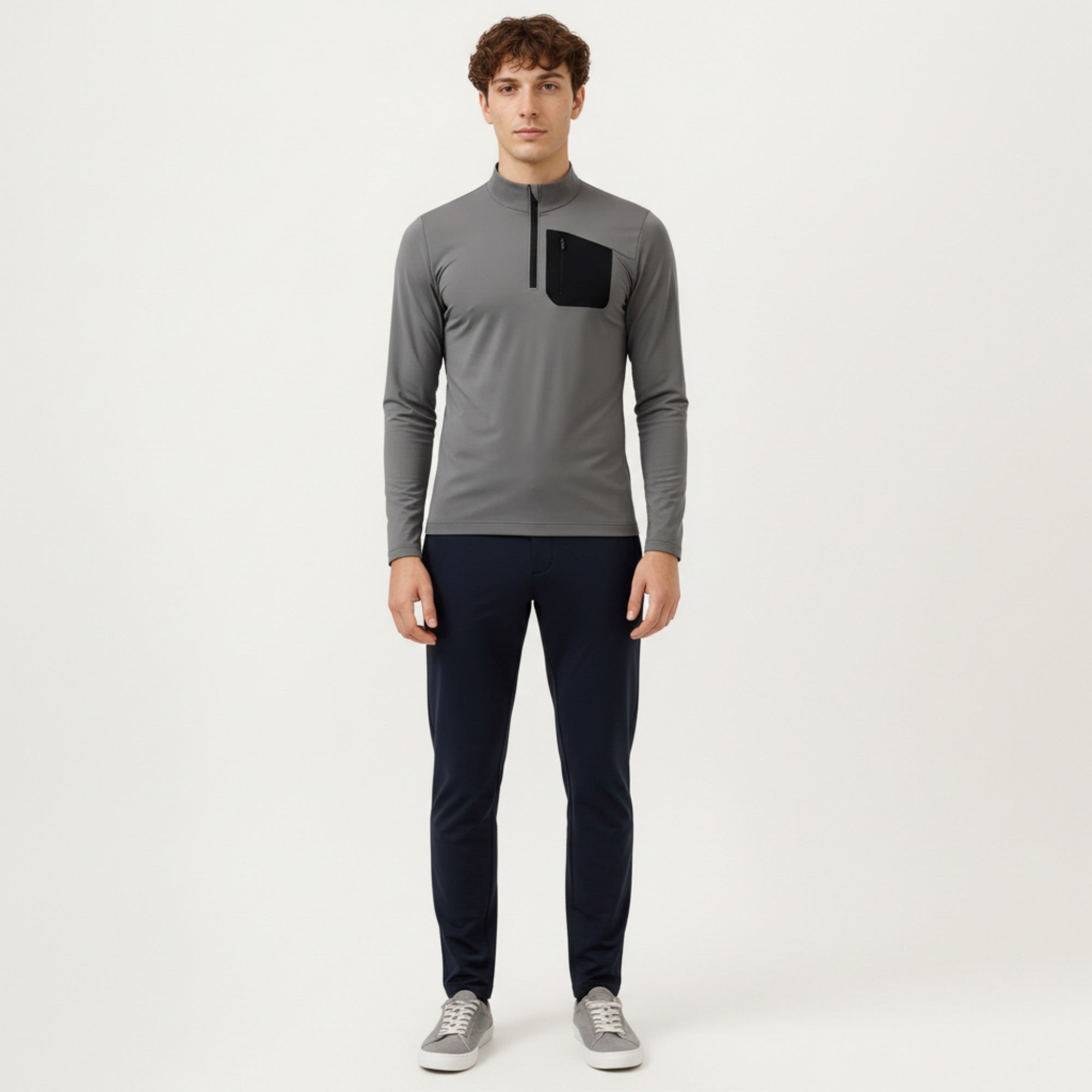 Anna-Kaci Active Men's Long Sleeve Half Zip Performance Top with Secure Chest Pocket and Stretch Knit Fabric
