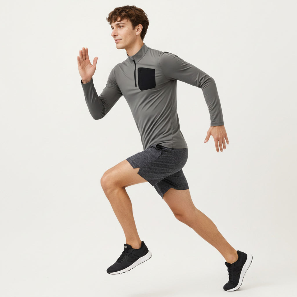 Anna-Kaci Active Men's Long Sleeve Half Zip Performance Top with Secure Chest Pocket and Stretch Knit Fabric