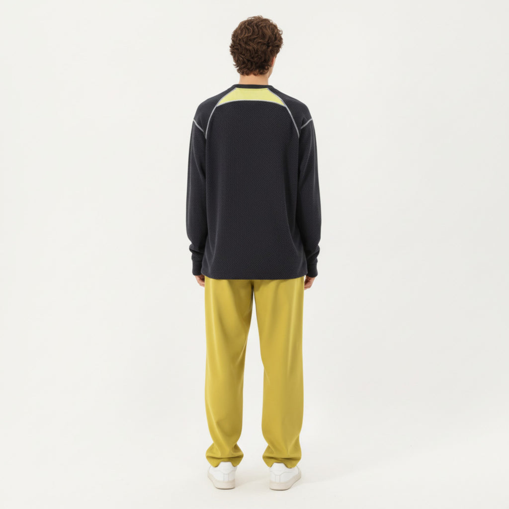 Anna-Kaci Active Men's Long Sleeve Crew Neck Pullover Top with Textured Knit Fabric and Zipper Chest Pocket