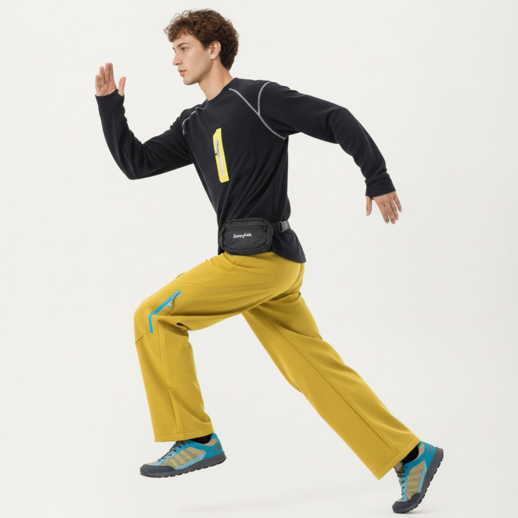 Anna-Kaci Active Men's Long Sleeve Crew Neck Pullover Top with Textured Knit Fabric and Zipper Chest Pocket