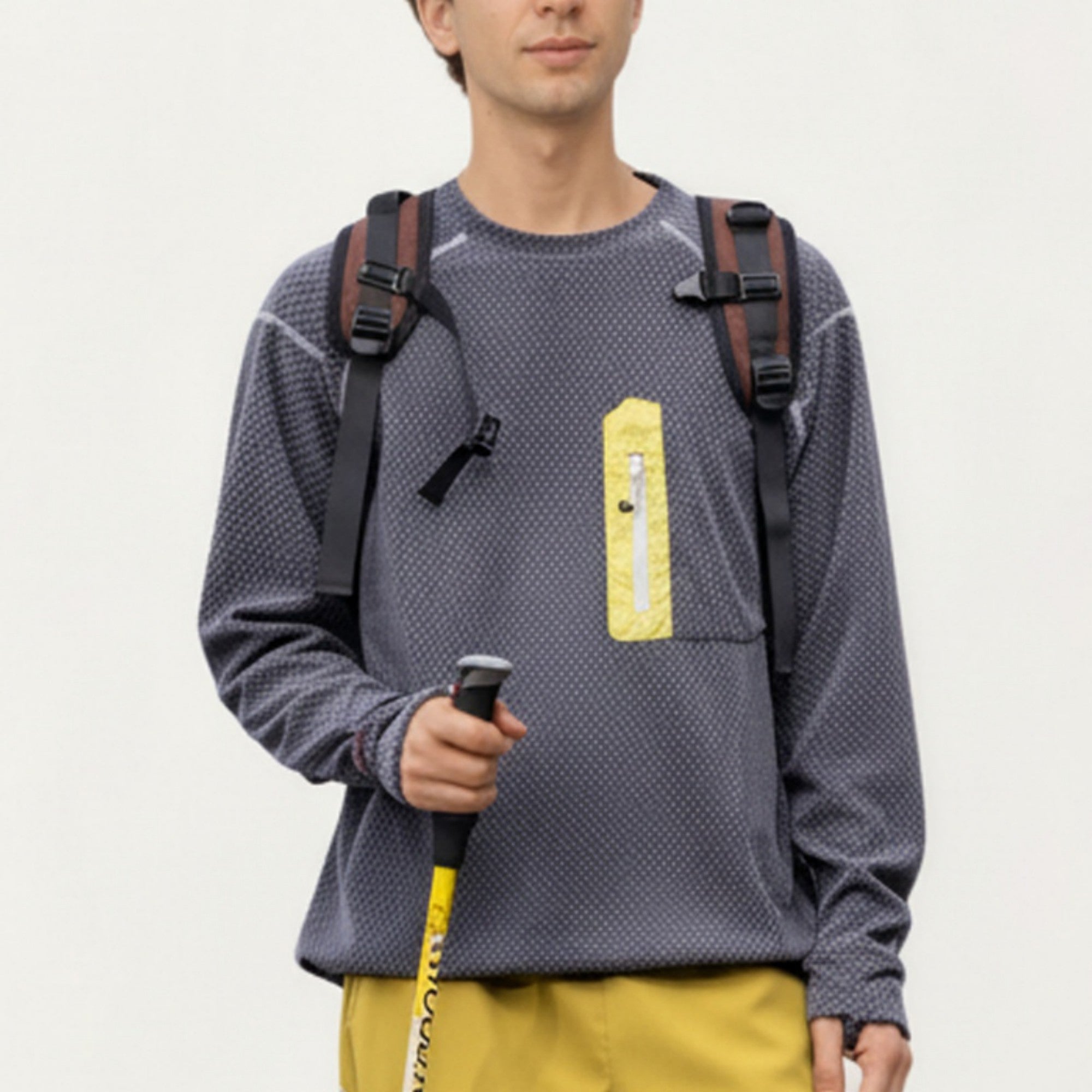 Anna-Kaci Active Men's Long Sleeve Crew Neck Pullover Top with Textured Knit Fabric and Zipper Chest Pocket