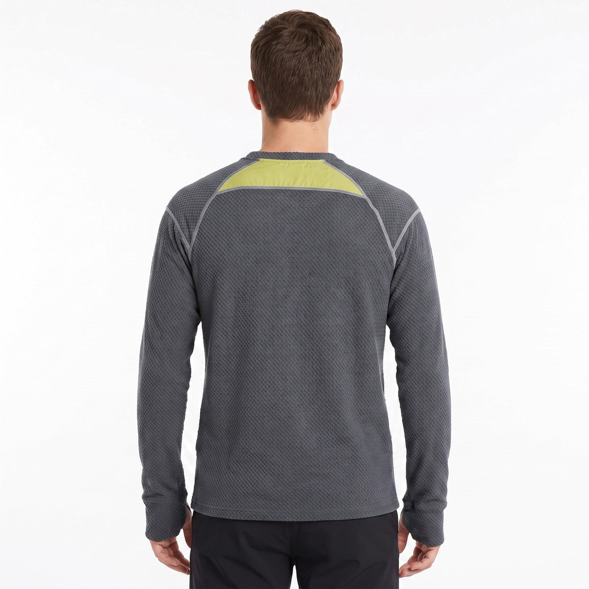 Men's Long Sleeve Crew Neck Pullover Top with Textured Knit Fabric and Zipper Chest Pocket