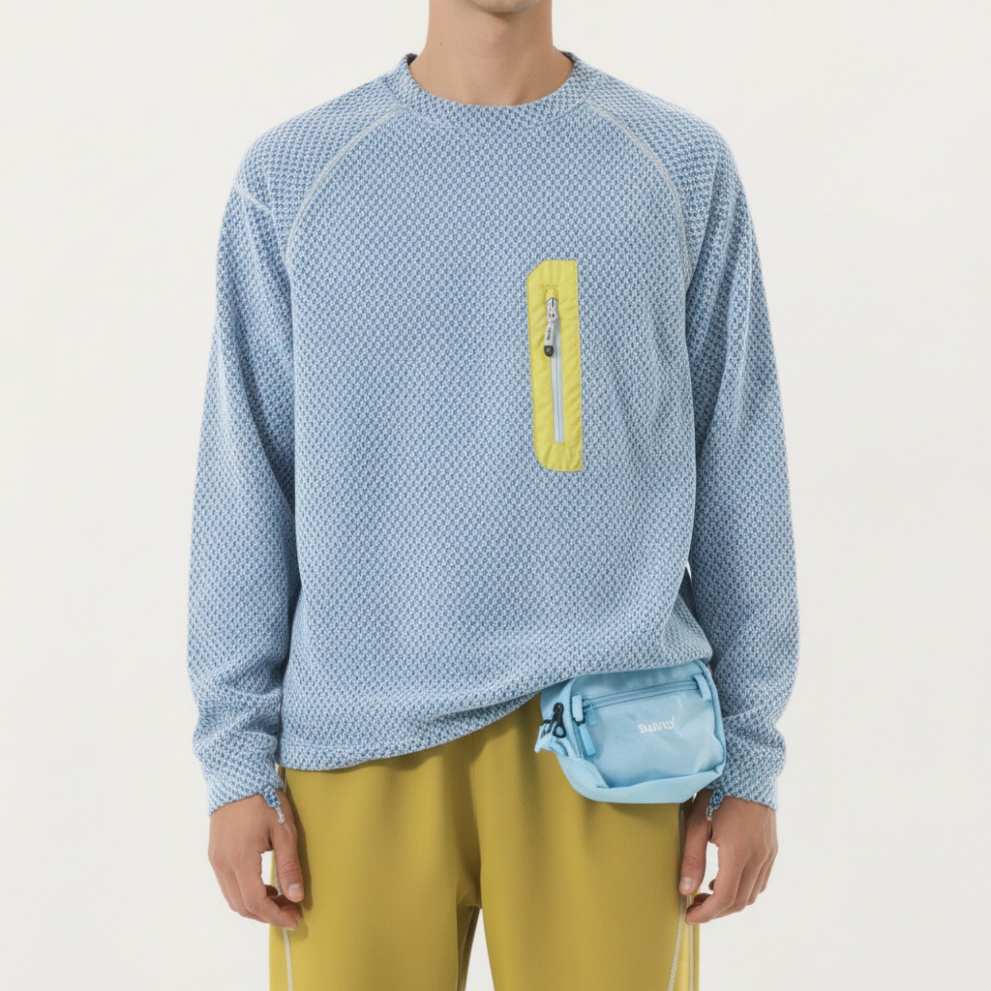 Anna-Kaci Active Men's Long Sleeve Crew Neck Pullover Top with Textured Knit Fabric and Zipper Chest Pocket