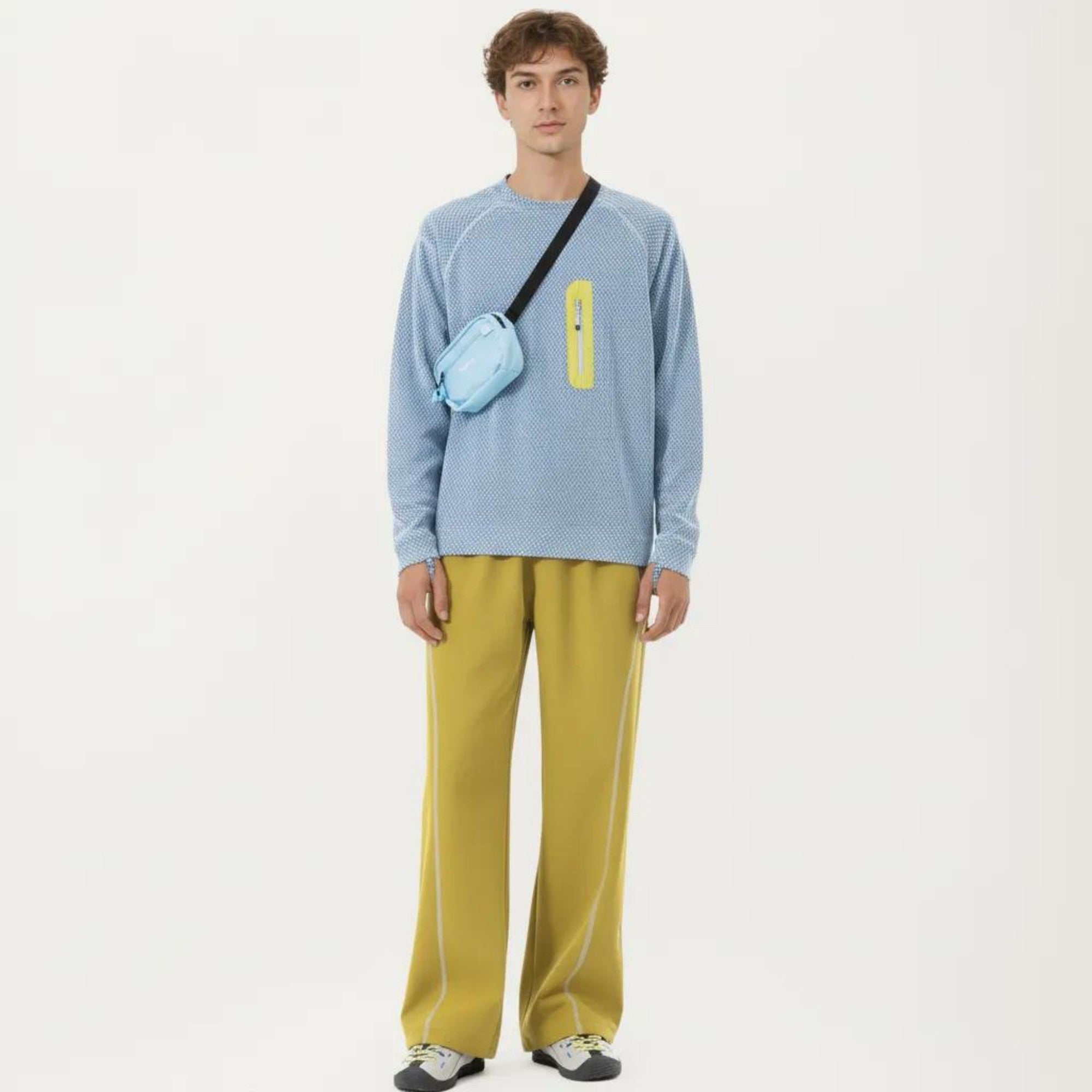 Anna-Kaci Active Men's Long Sleeve Crew Neck Pullover Top with Textured Knit Fabric and Zipper Chest Pocket