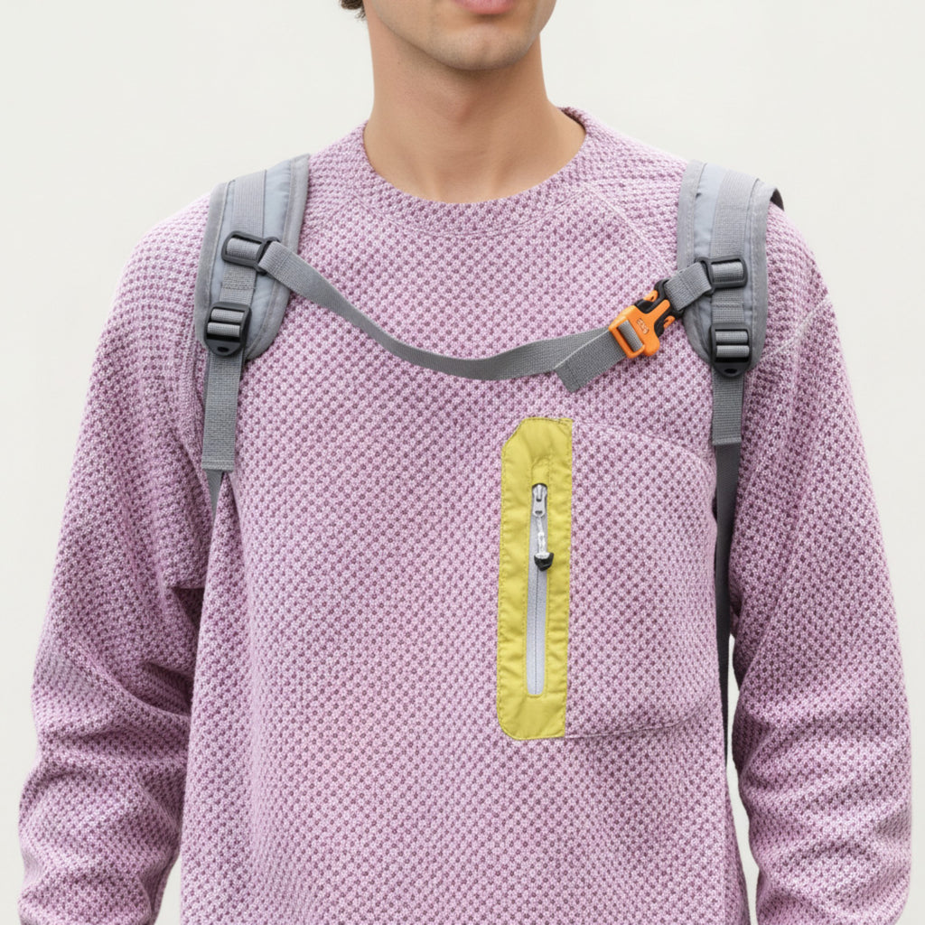 Anna-Kaci Active Men's Long Sleeve Crew Neck Pullover Top with Textured Knit Fabric and Zipper Chest Pocket