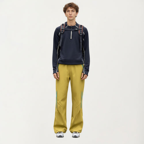 Anna-Kaci Active Men's Long Sleeve Half Zip Pullover Top with Textured Knit Fabric and Contrast Seam Detailing