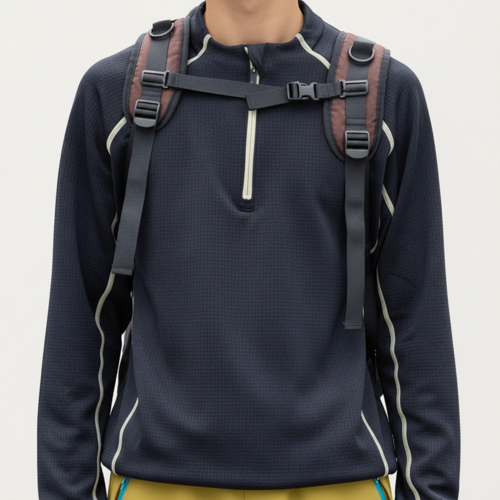 Anna-Kaci Active Men's Long Sleeve Half Zip Pullover Top with Textured Knit Fabric and Contrast Seam Detailing