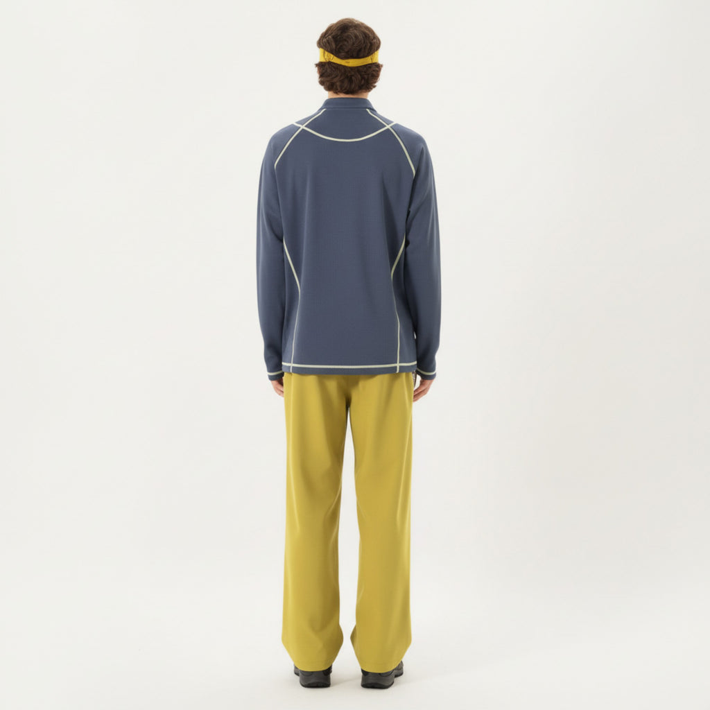 Anna-Kaci Active Men's Long Sleeve Half Zip Pullover Top with Textured Knit Fabric and Contrast Seam Detailing