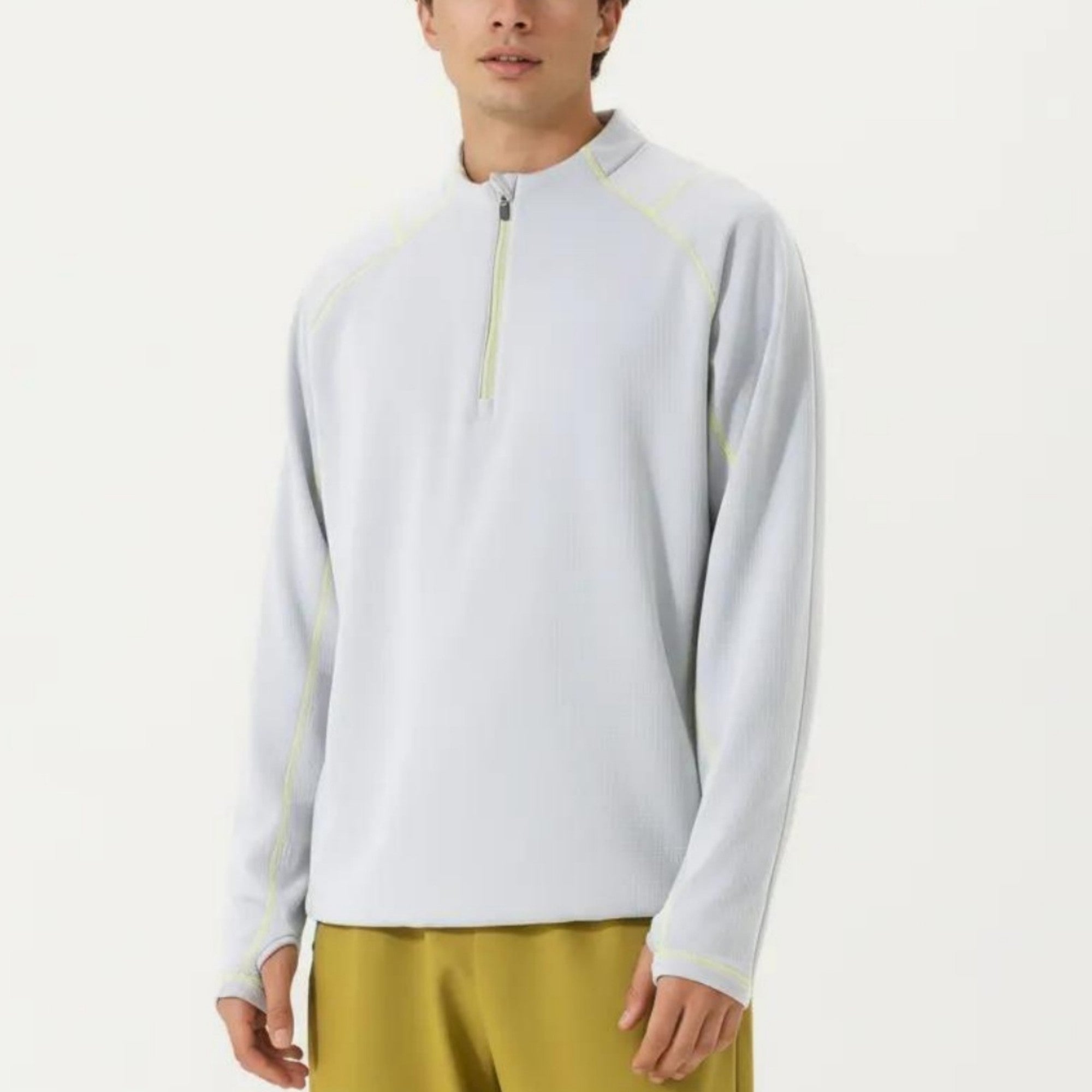Anna-Kaci Active Men's Long Sleeve Half Zip Pullover Top with Textured Knit Fabric and Contrast Seam Detailing