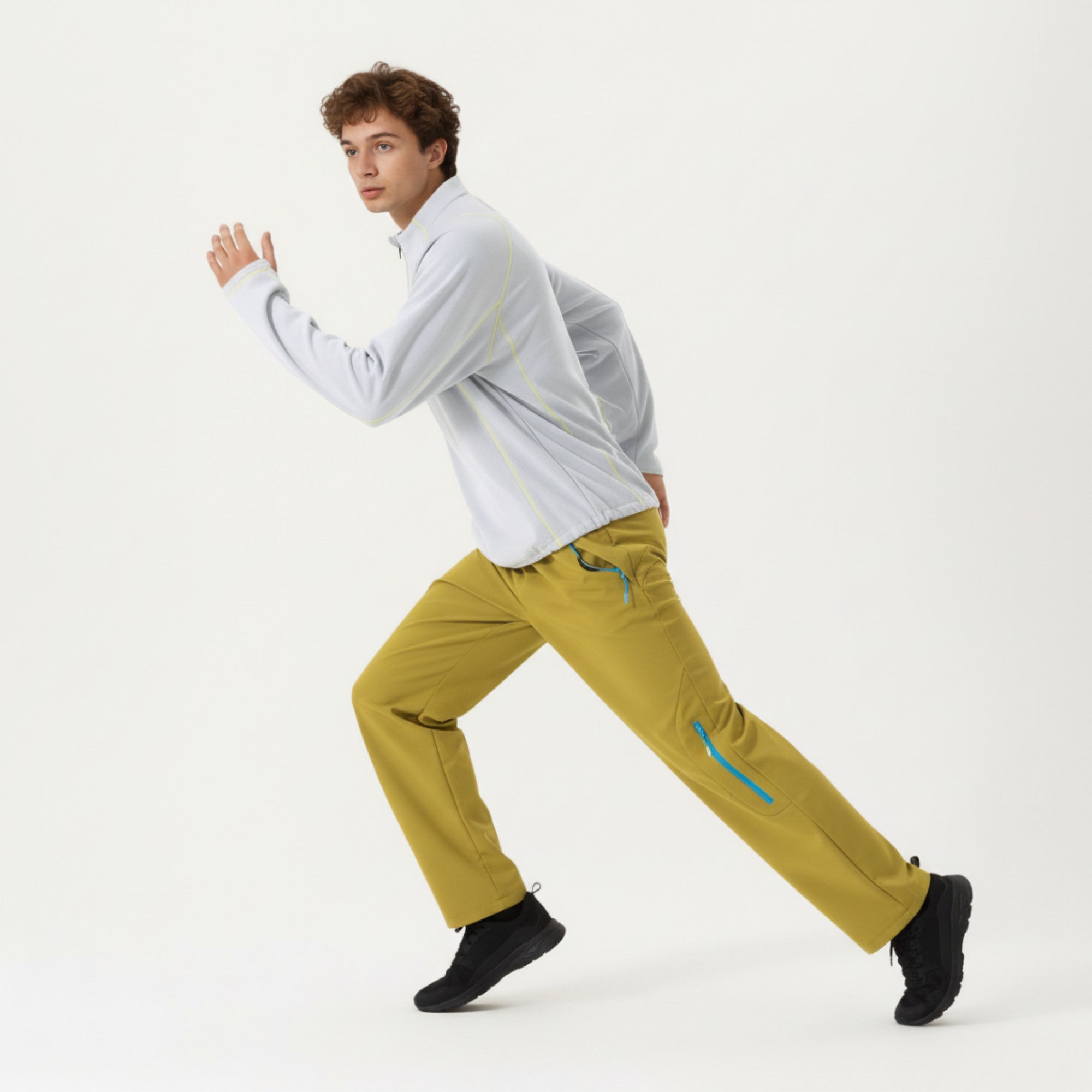 Anna-Kaci Active Men's Long Sleeve Half Zip Pullover Top with Textured Knit Fabric and Contrast Seam Detailing
